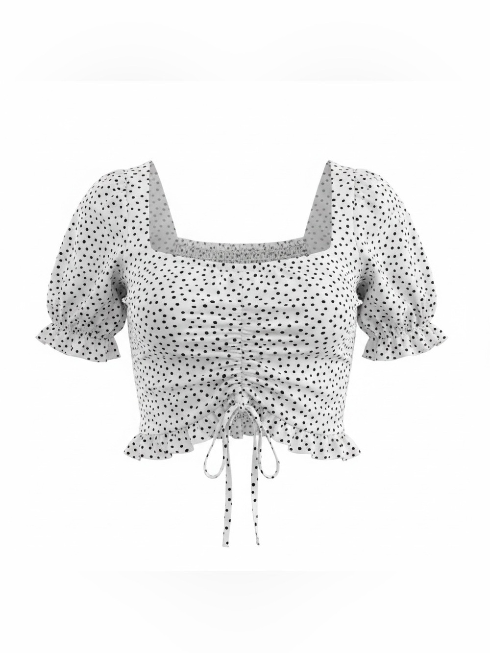White Polka Dot Ruched Crop Top